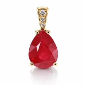 Pendentif Or Jaune 750 Rubis traité poire 11x9mm et diamants