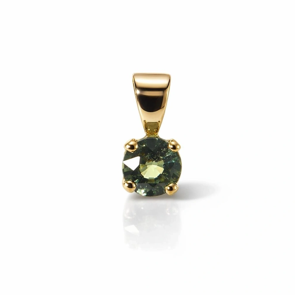 Pendentif Or Jaune 750 Saphir Vert Rond 5mm