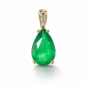 Pendentif Or Jaune 750 émeraude poire 11x7mm et diamants