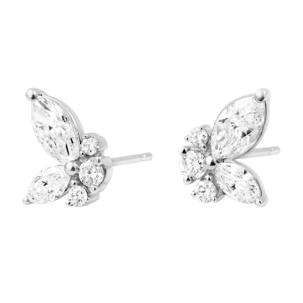 Puces Papillon - Or blanc 750 ‰ (18 carats) - Diamant synthétique
