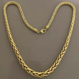 Superbe collier chaîne maille torsadée palmier en or jaune 18 carats 750 collier