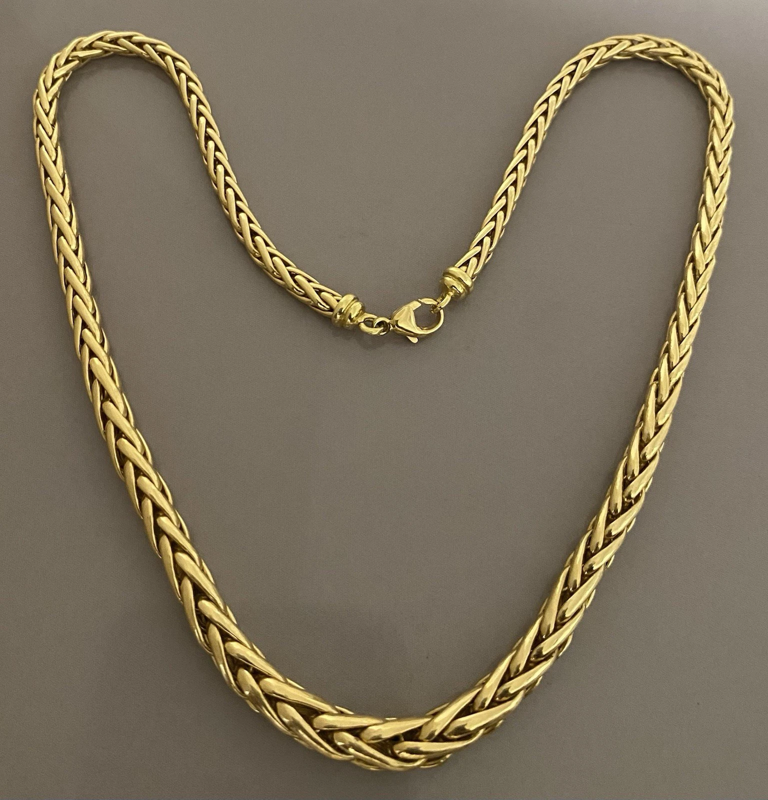 Superbe collier chaîne maille torsadée palmier en or jaune 18 carats 750 collier