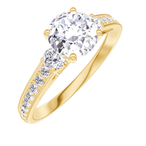 Bague Or jaune 750 ‰ (18 carats) - Diamant synthétique Rond 0.7 carat - Pierres de côté Diamant synthétique - Sertissage Diamant synthétique