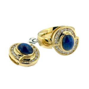 Bague et pendentif en or jaune, diamants et saphirs
