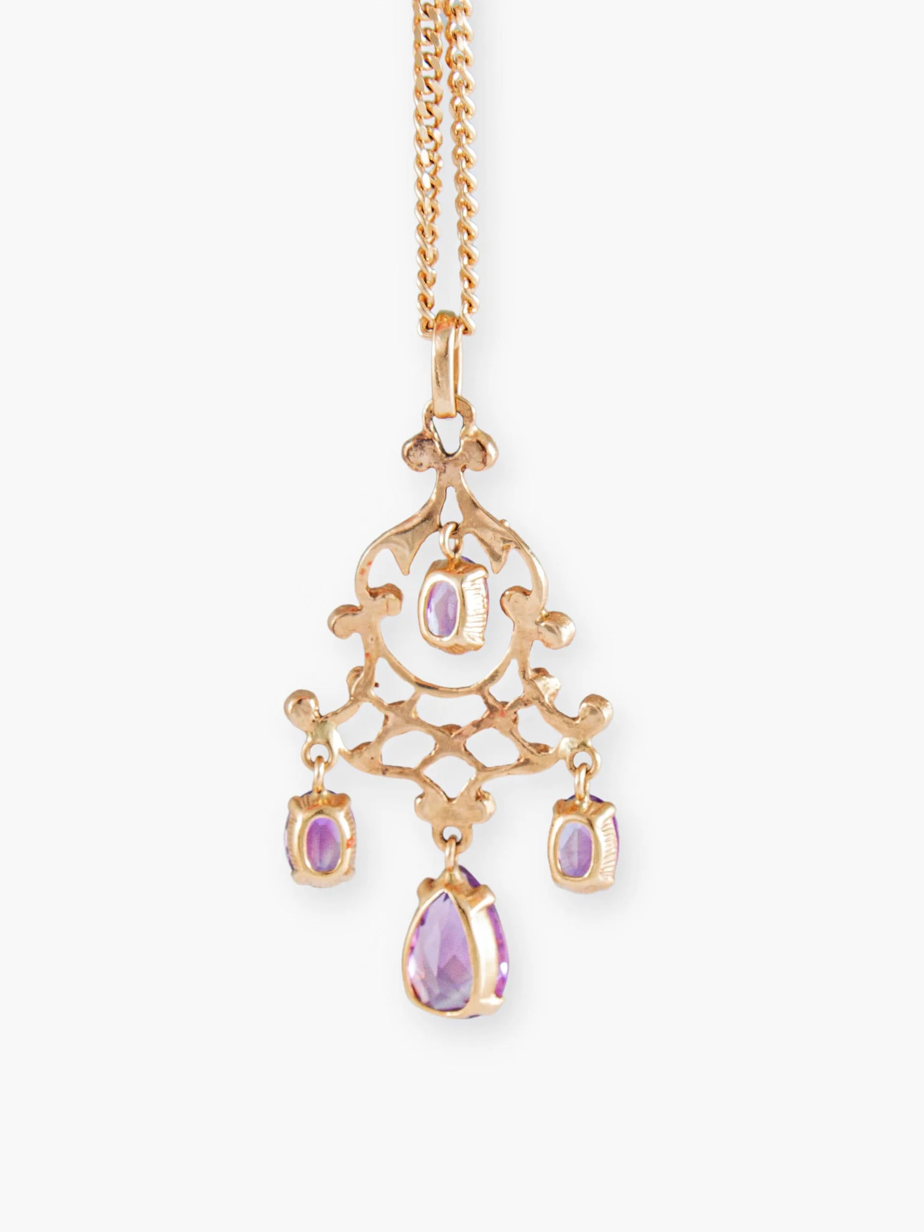 Collier Or Jaune, Pendentif Girandole Améthystes – Image 2