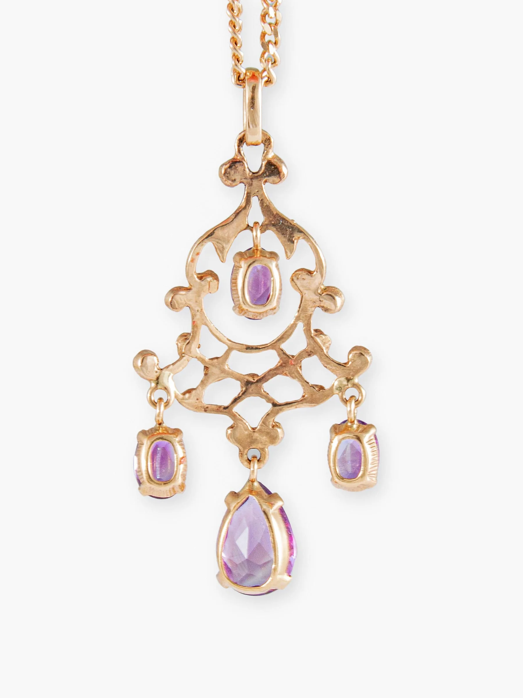 Collier Or Jaune, Pendentif Girandole Améthystes – Image 3