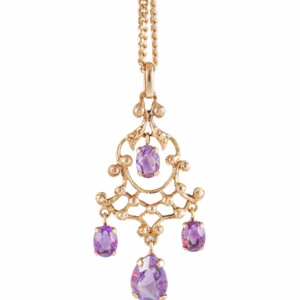 Collier Or Jaune, Pendentif Girandole Améthystes