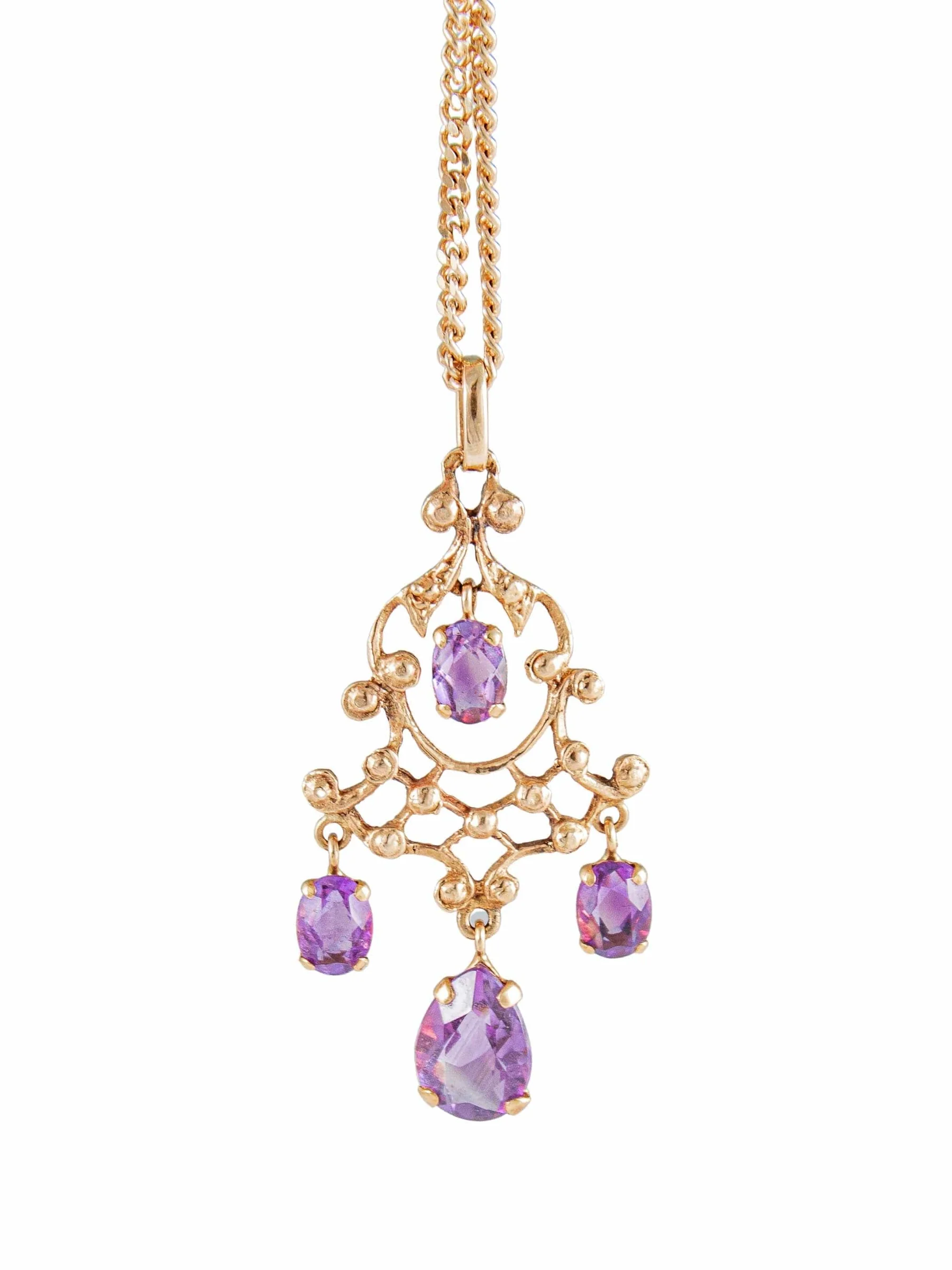 Collier Or Jaune, Pendentif Girandole Améthystes