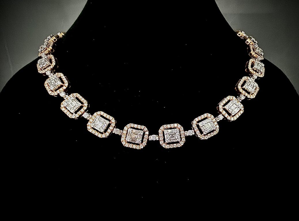Collier à mailles octogonales en or jaune 18 carats et diamants – Image 3