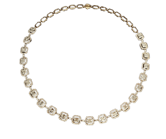 Collier à mailles octogonales en or jaune 18 carats et diamants