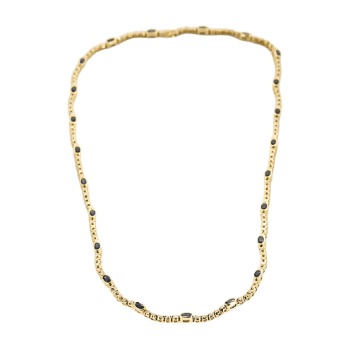 Collier articulé en or jaune 18k et saphirs, diamants