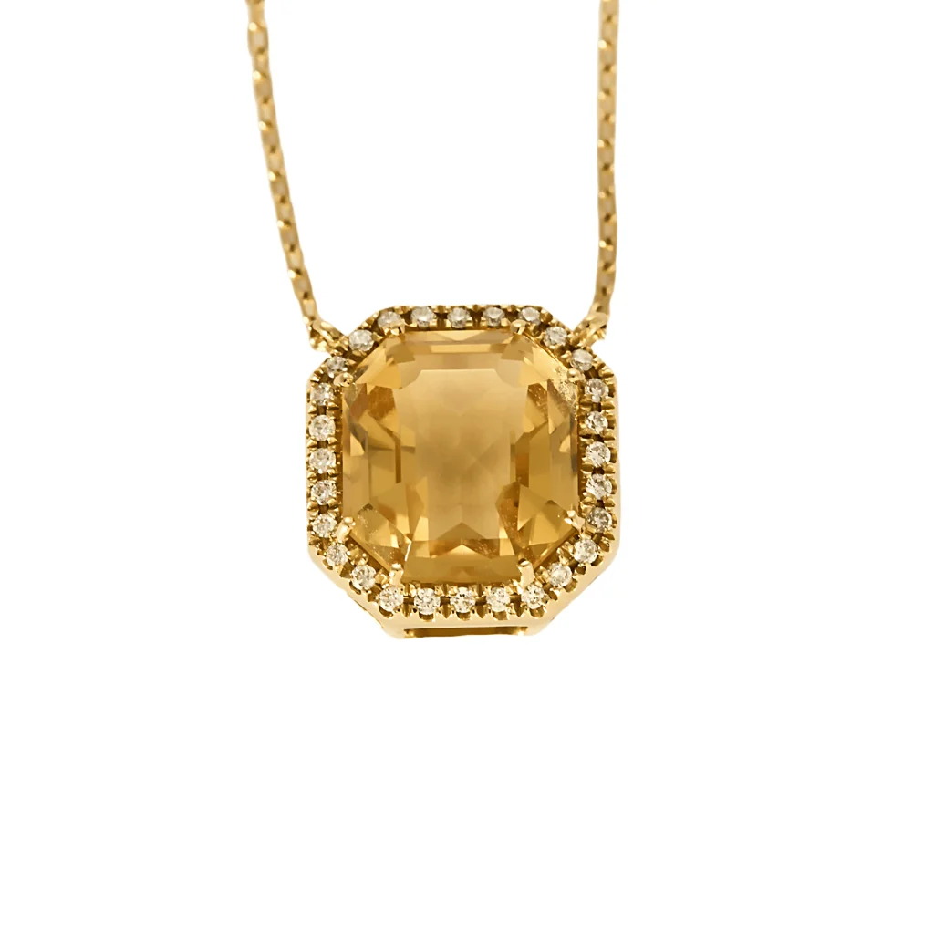 Collier en or jaune, citrine et petits diamants