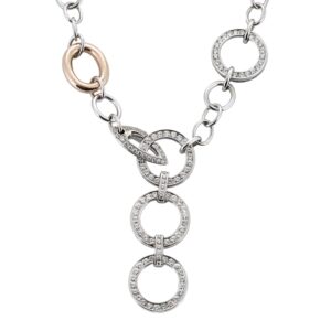 Collier en or jaune et or gris à maillons rond et diamants