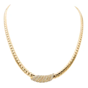 Collier maille anglaise en or jaune 18 carats et diamants