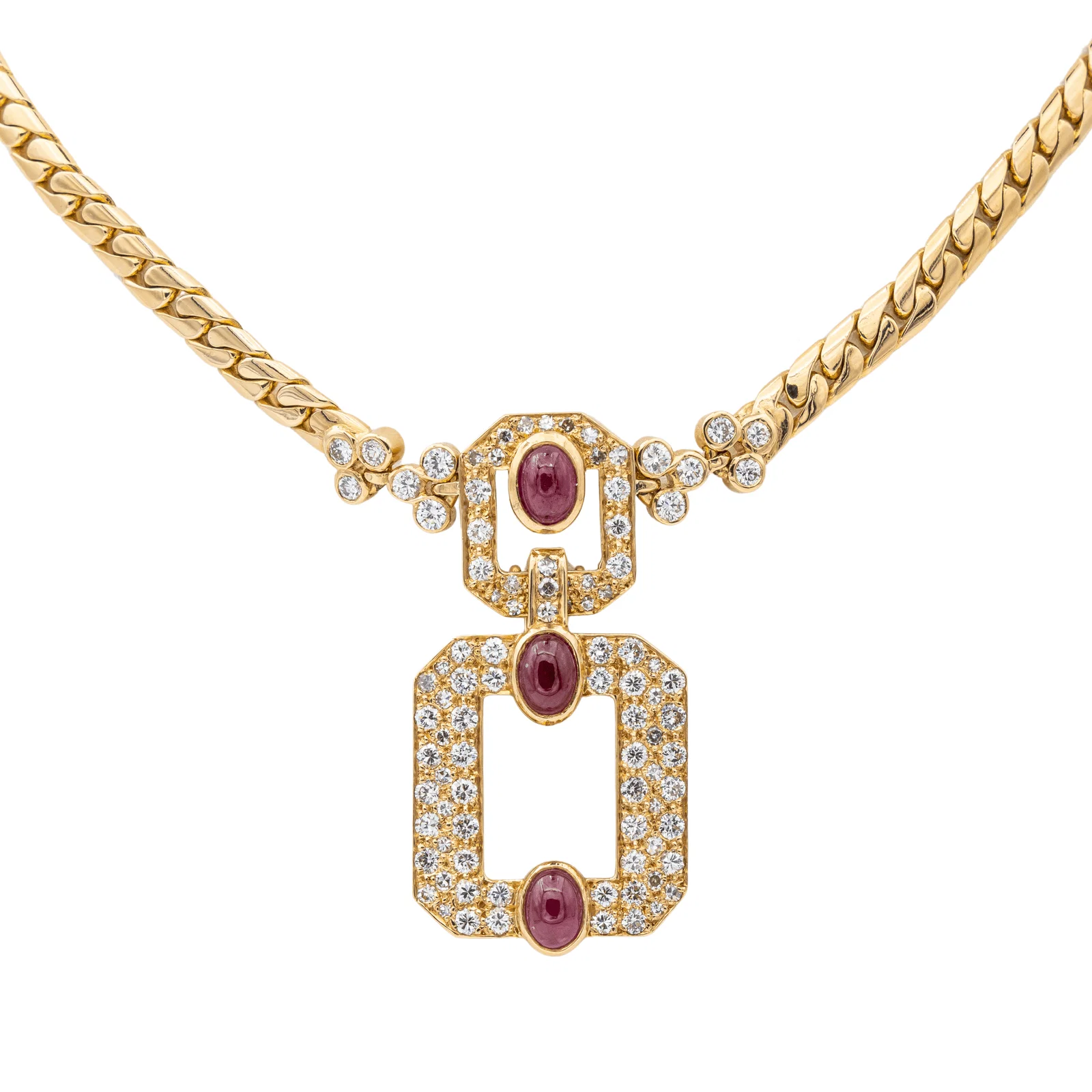 Collier maille anglaise en or jaune 18 carats rubis et diamants – Image 4