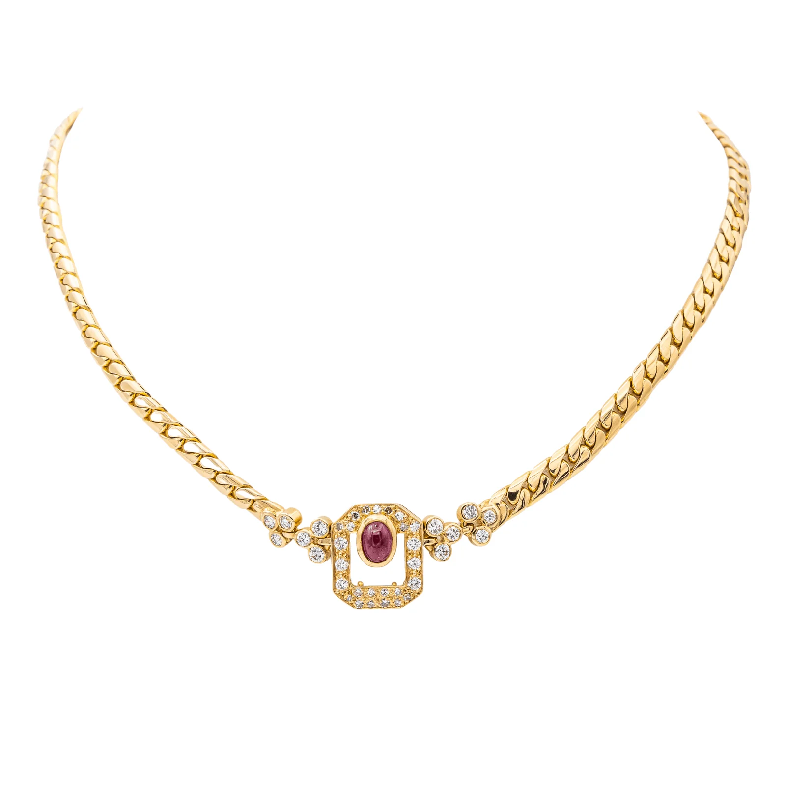 Collier maille anglaise en or jaune 18 carats rubis et diamants – Image 6