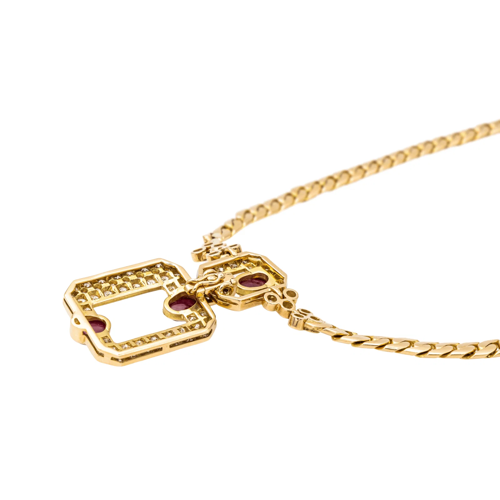Collier maille anglaise en or jaune 18 carats rubis et diamants – Image 8