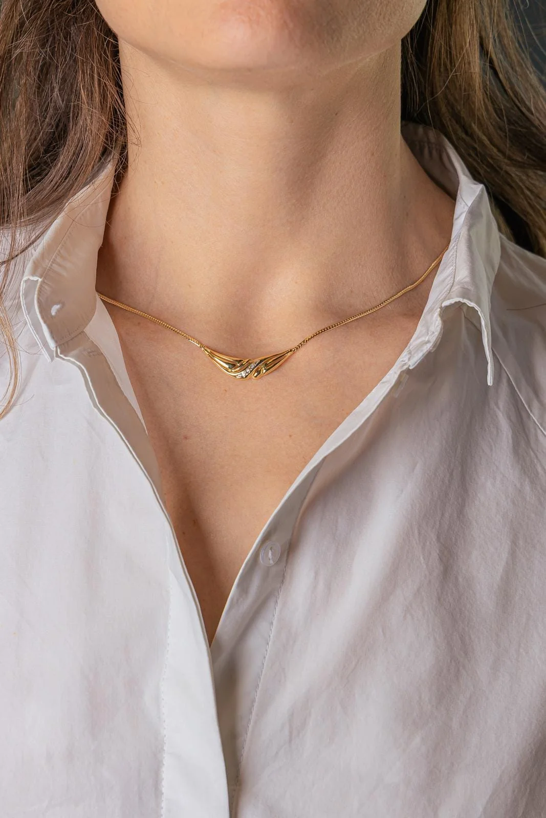 Collier maille anglaise en or jaune et diamants – Image 3
