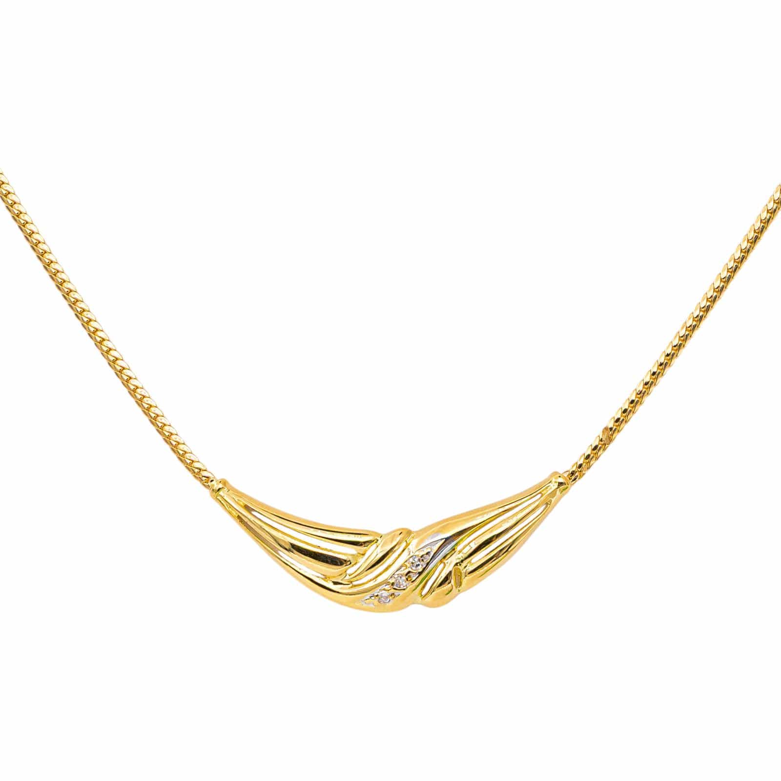 Collier maille anglaise en or jaune et diamants