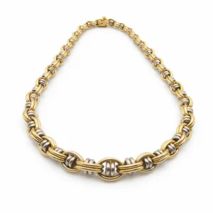 Collier maille fantaisie en or jaune et or blanc 18 carats, diamant
