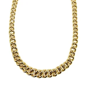 Collier maille gourmette dégradée bombée en or jaune 18 ct