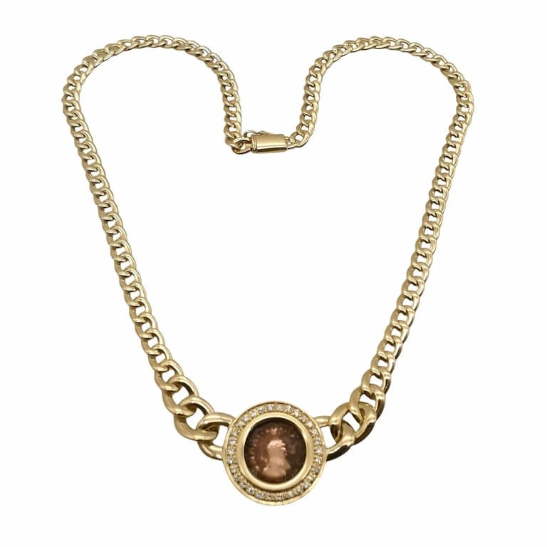Collier maille gourmette en chute en or jaune 18 carats et diamants – Image 2