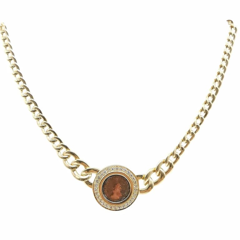 Collier maille gourmette en chute en or jaune 18 carats et diamants – Image 3