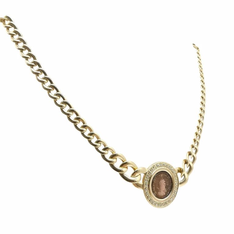 Collier maille gourmette en chute en or jaune 18 carats et diamants – Image 4
