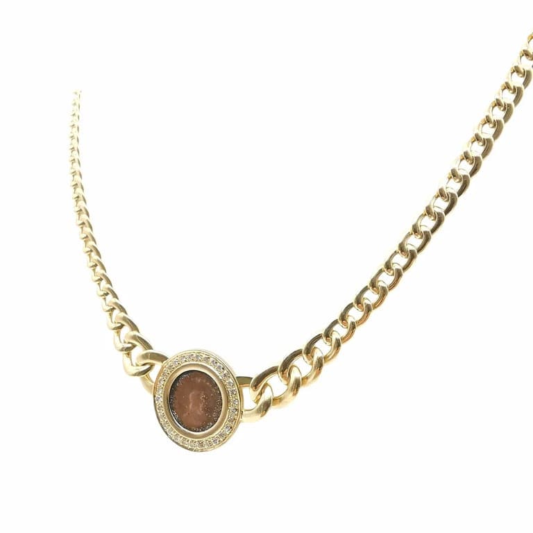 Collier maille gourmette en chute en or jaune 18 carats et diamants – Image 5
