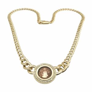 Collier maille gourmette en chute en or jaune 18 carats et diamants