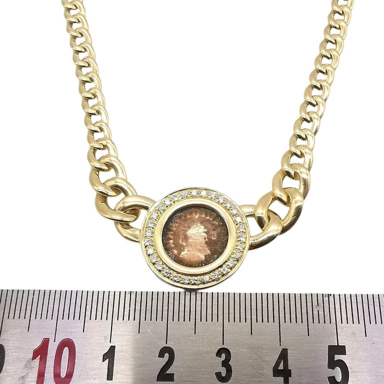 Collier maille gourmette en chute en or jaune 18 carats et diamants – Image 9