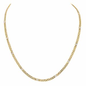 Collier maille gourmette en or jaune avec diamants