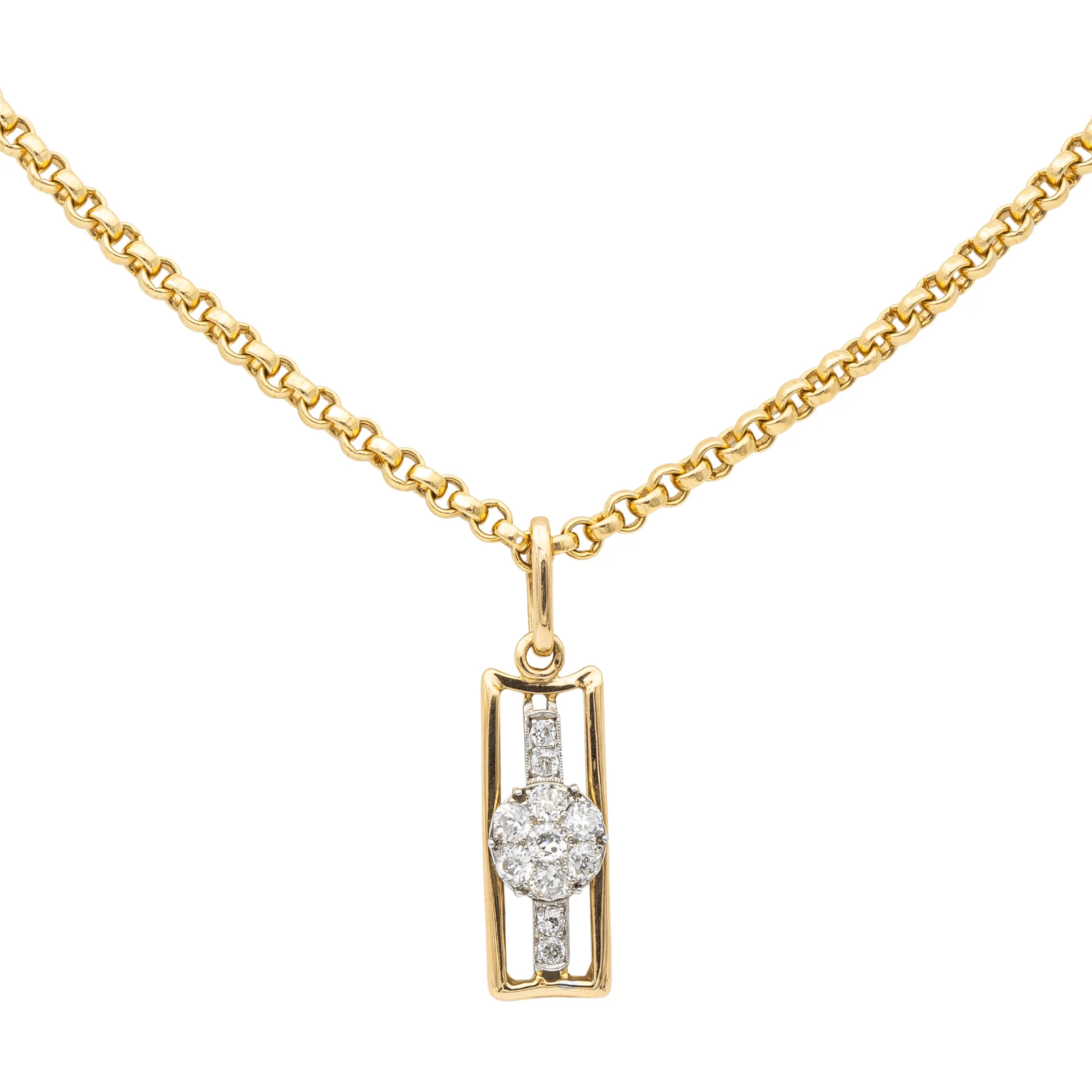 Collier - Chaîne maille jaseron et pendentif en or jaune et diamants – Image 3
