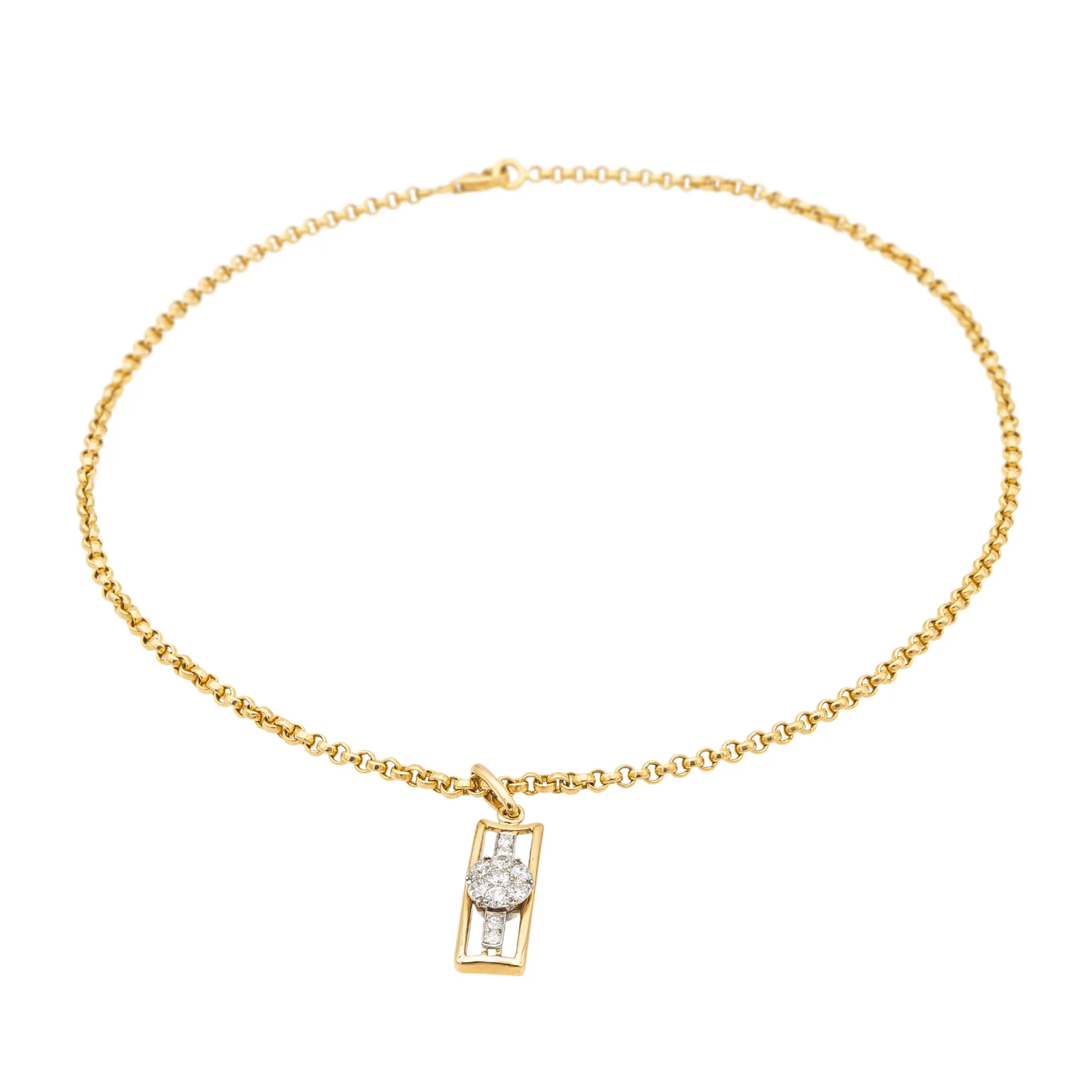 Collier - Chaîne maille jaseron et pendentif en or jaune et diamants – Image 7