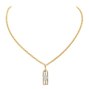 Collier - Chaîne maille jaseron et pendentif en or jaune et diamants