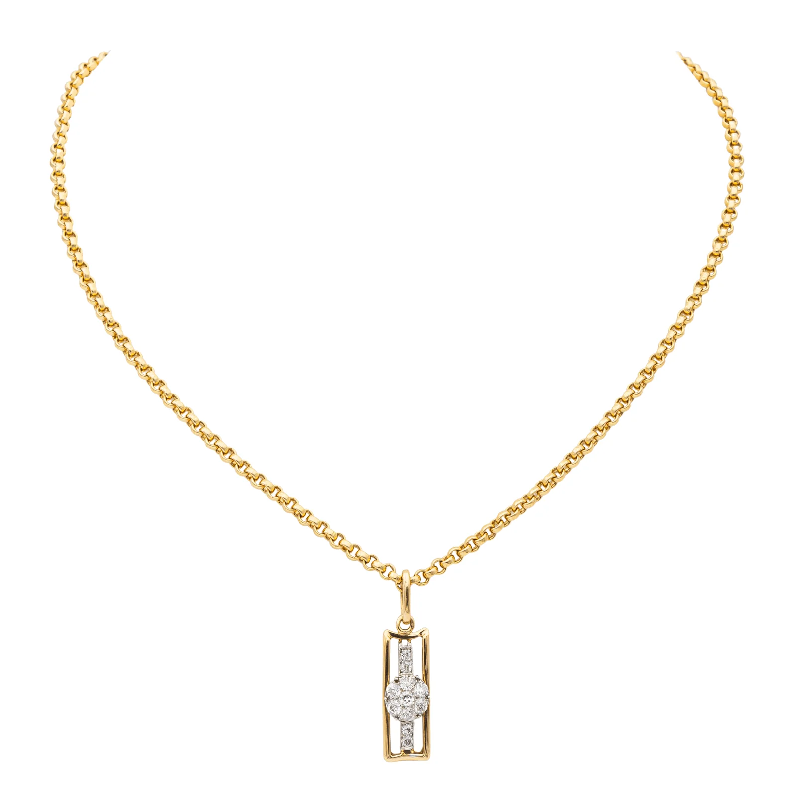 Collier - Chaîne maille jaseron et pendentif en or jaune et diamants