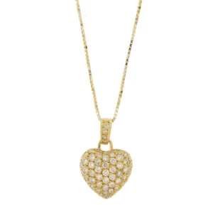 Collier maille vénitienne avec pendentif cœur en or jaune et diamants