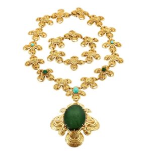 M. Gérard - Sautoir transformable en or jaune 18k, émeraudes, turquoises et émail