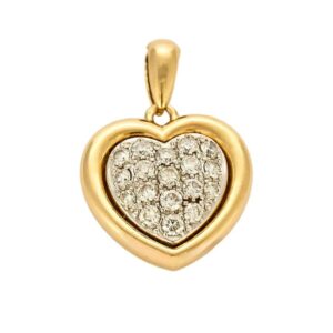 Pendentif cœur en or jaune et gris et diamants