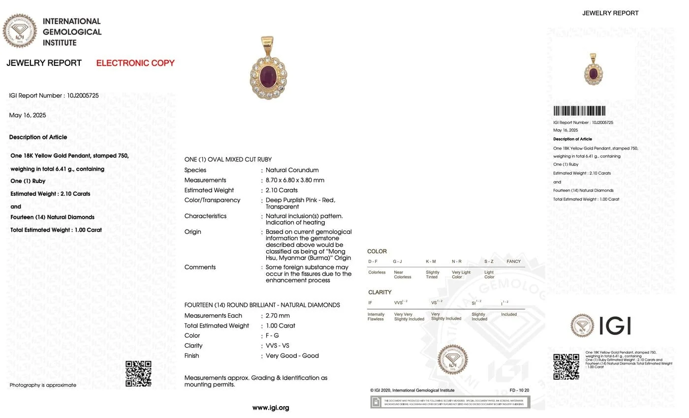 Pendentif en or jaune 18 carats avec rubis de Birmanie et diamants – Image 11