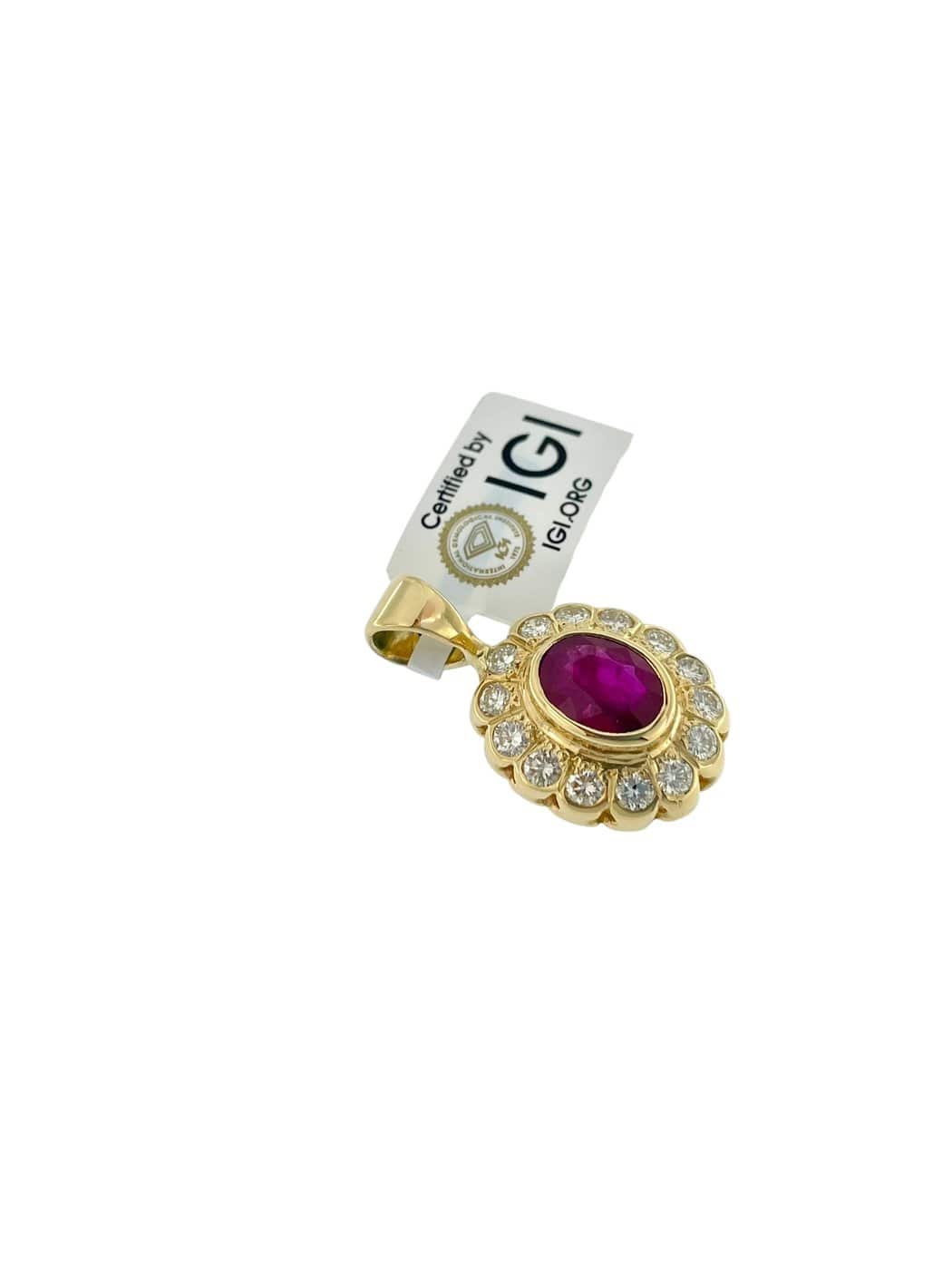 Pendentif en or jaune 18 carats avec rubis de Birmanie et diamants – Image 5