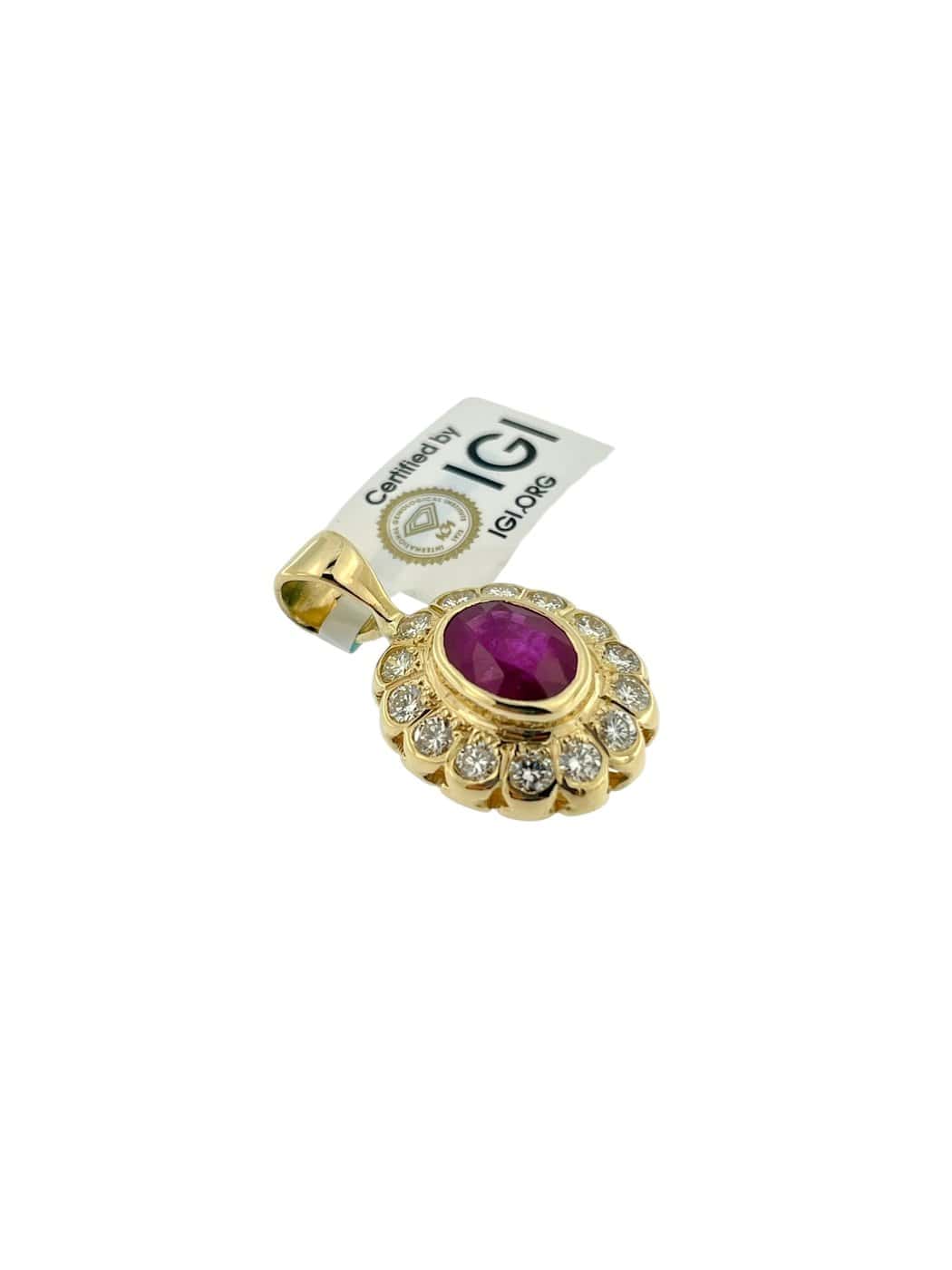 Pendentif en or jaune 18 carats avec rubis de Birmanie et diamants – Image 6