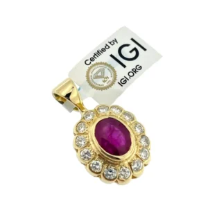 Pendentif en or jaune 18 carats avec rubis de Birmanie et diamants