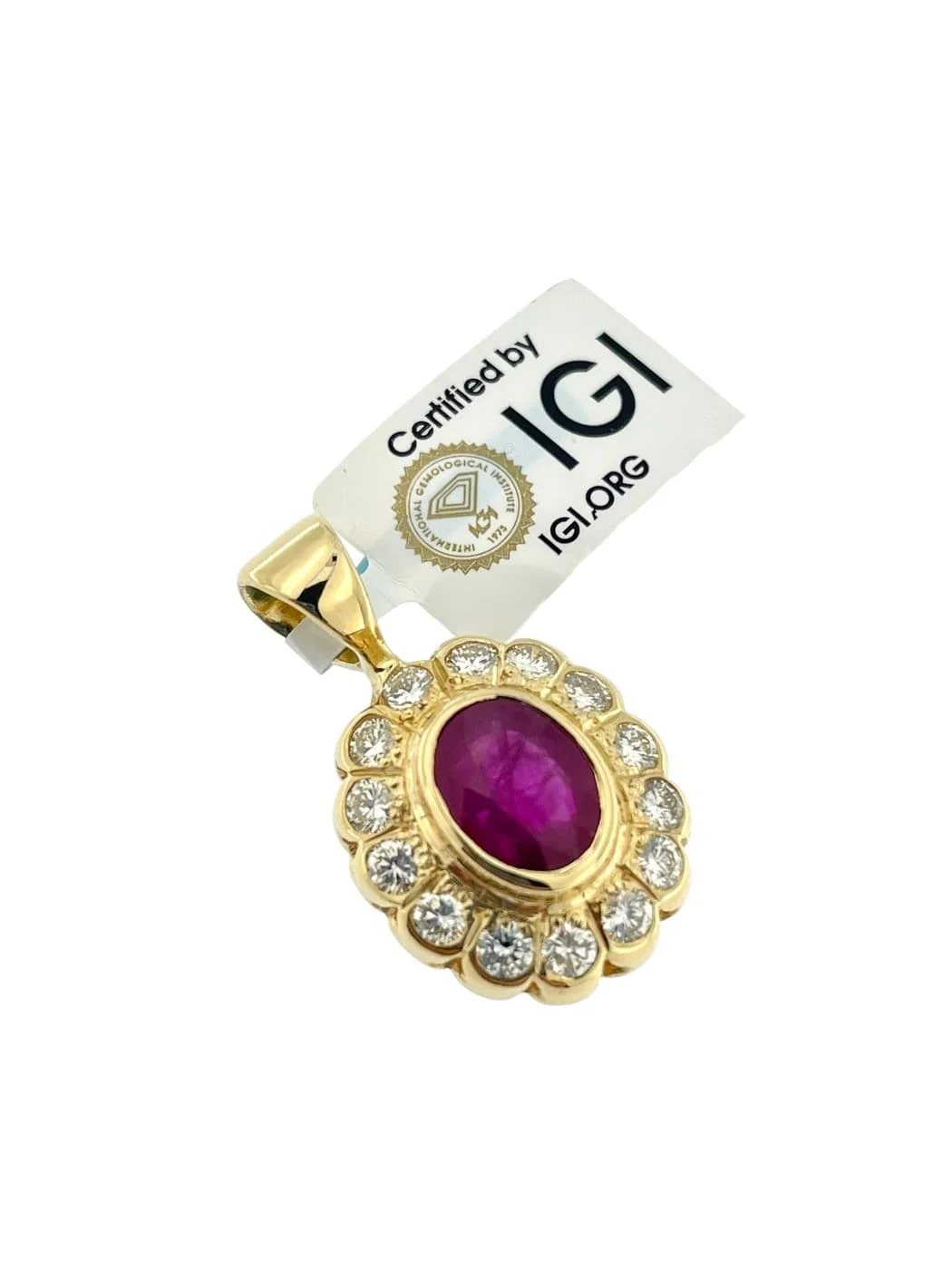 Pendentif en or jaune 18 carats avec rubis de Birmanie et diamants