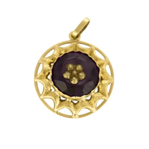 Pendentif en or jaune, améthyste à motif floral stylisé