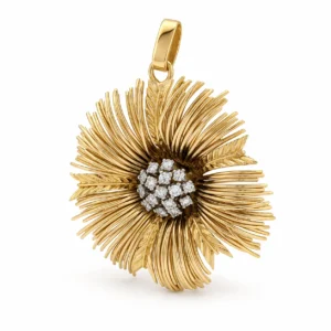 Pendentif palmier stylisé en or jaune 18 carats et diamants